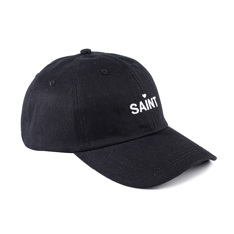 Fashion Cotton Embroidery Woven Label Black Sports Cap Dad Hat for Men