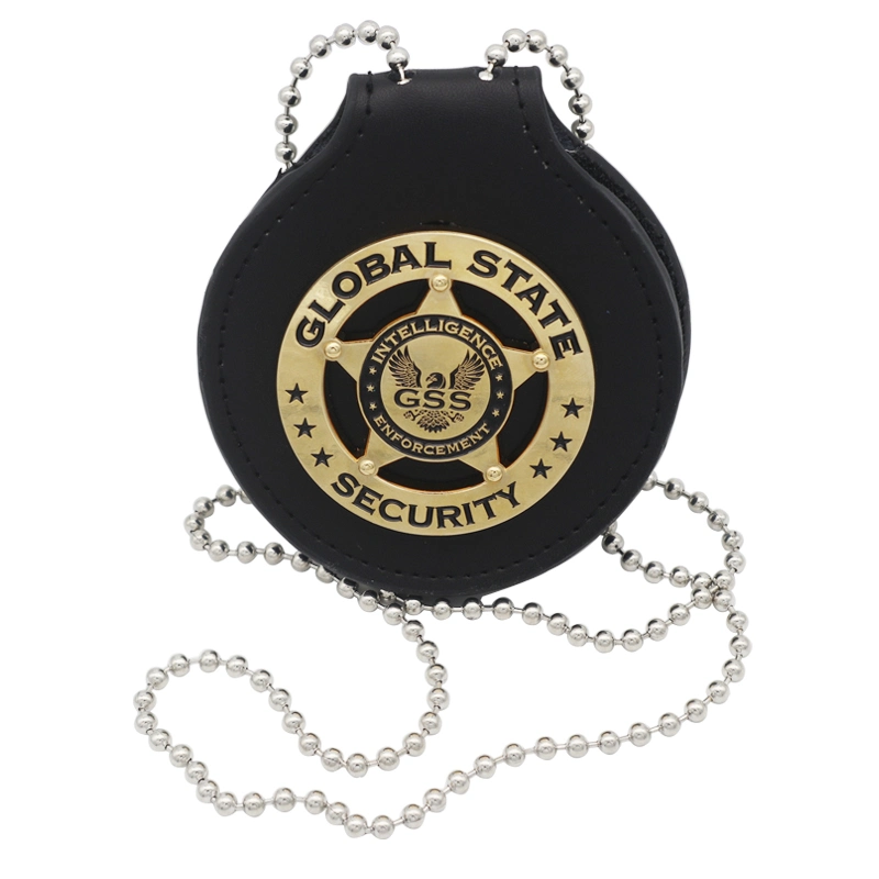 Factory Directly Sale Sports Wear Shape Metal Police Badge with Soft Enamel & Leather Wallet