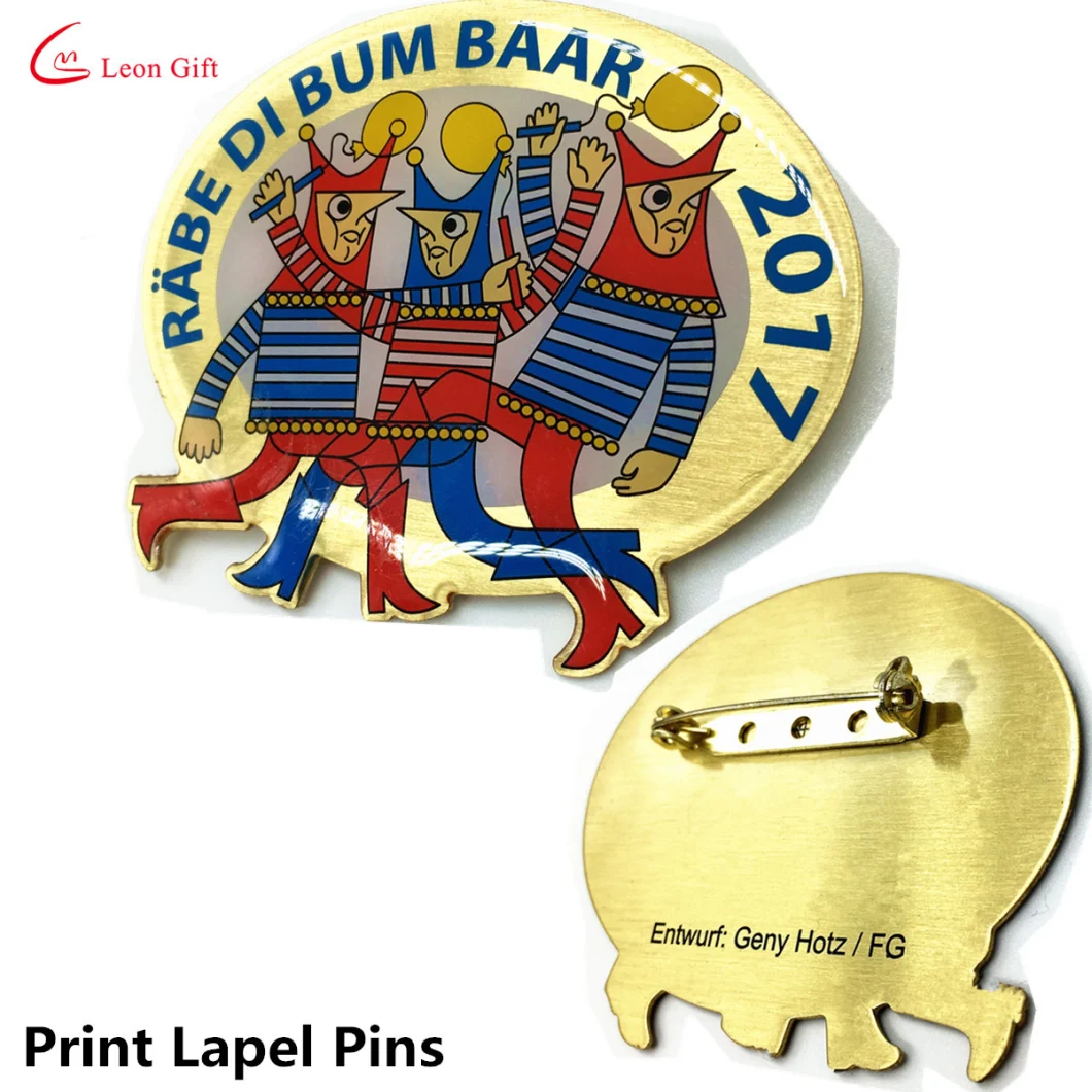 Factory Custim Low Cost High Quality Brass Print Badge with Safety Pin