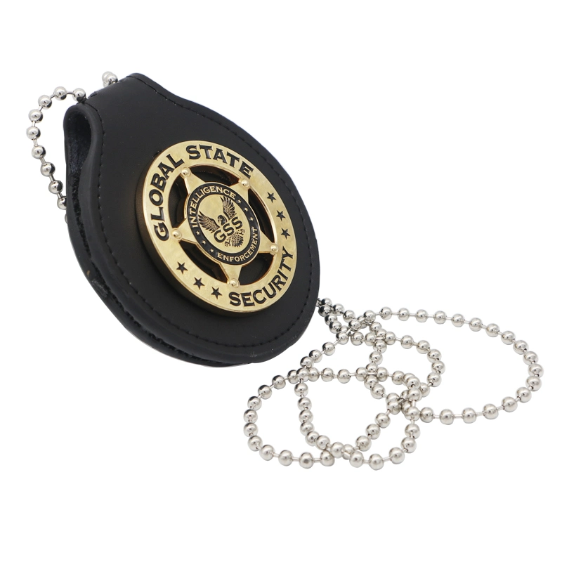 Factory Directly Sale Sports Wear Shape Metal Police Badge with Soft Enamel & Leather Wallet