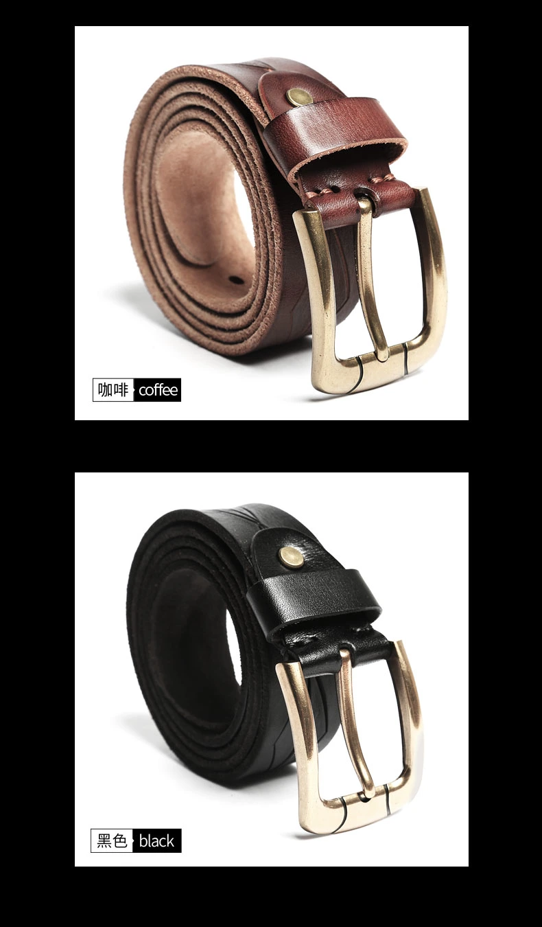 Cowhide Genuine Leather Belts for Men Brand Strap Male Pin Buckle Vintage Jeans Belt Long Waist