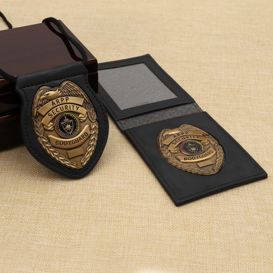 Customized Metal ID Card Holder Leather Officer 3D Police Badge with Metal Clips
