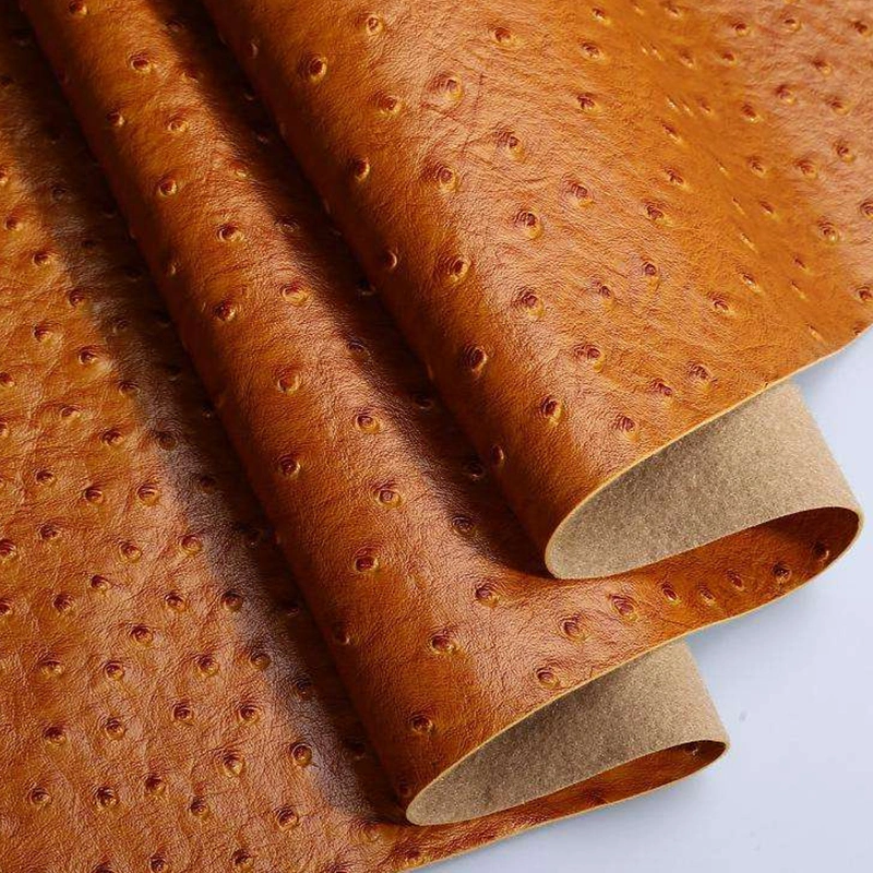 Recycled Coffee Color Embossed Pattern PVC Ostrich Skin Synthetic Artificial Faux Leather