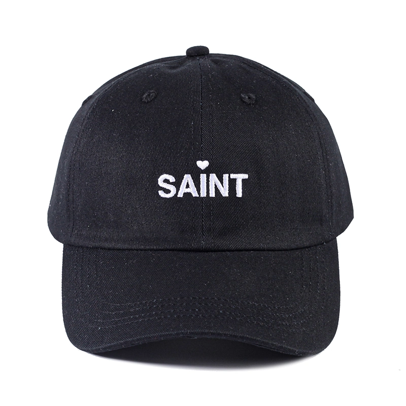 Fashion Cotton Embroidery Woven Label Black Sports Cap Dad Hat for Men
