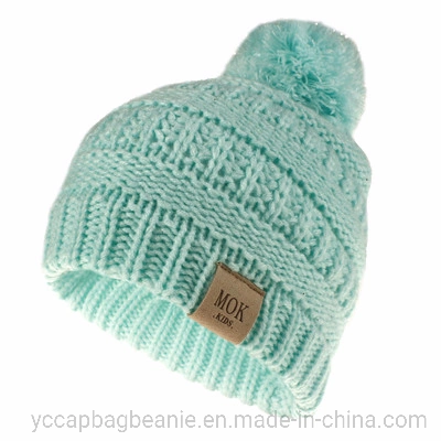 New Arrival Children Leather Label Patch Knitted Hat Beanie