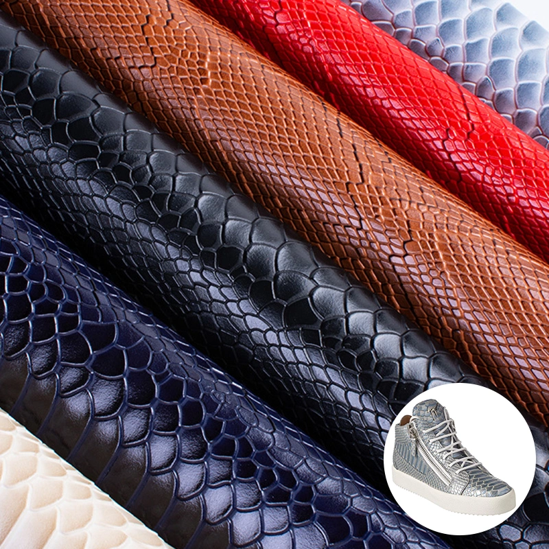 Factory Direct Soft Bag Thick Leather Fabric Embossed Snake Skin Pattern Imitation Artificial PVC