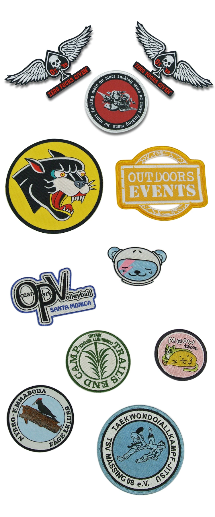 Wholesale No Minimum Bulk Heat Press Transfer Small Embroidery Badge Vintage Iron on Logo Custom Embroidered Patches for Clothing