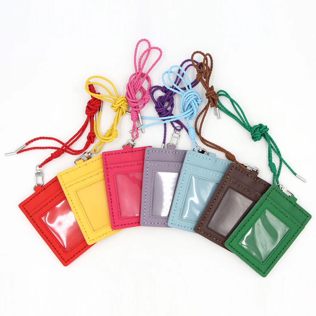DIY Promotional Gift Badge Holder, School Supply 2-Sided PU Leather College ID Badge Card Holder