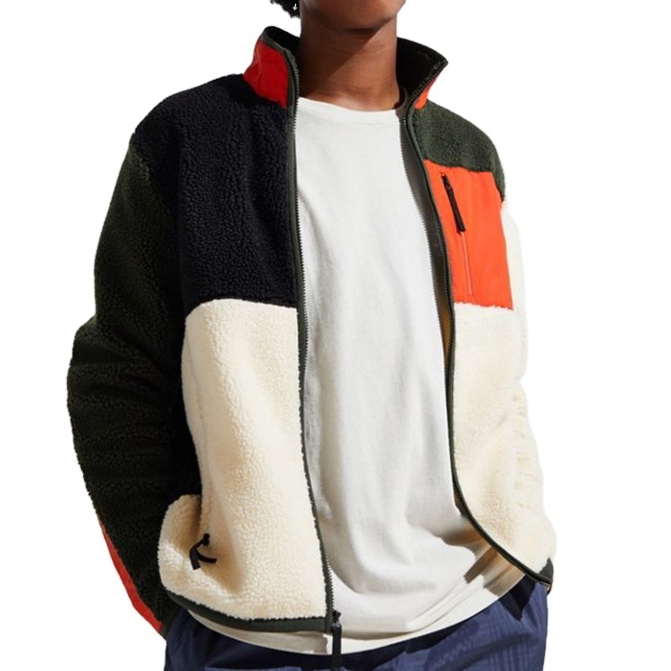 Customized Label Sweatshirts Outdoor Clothes Wholesale Polyester Color Block Sherpa Man Warm Fleece Jackets