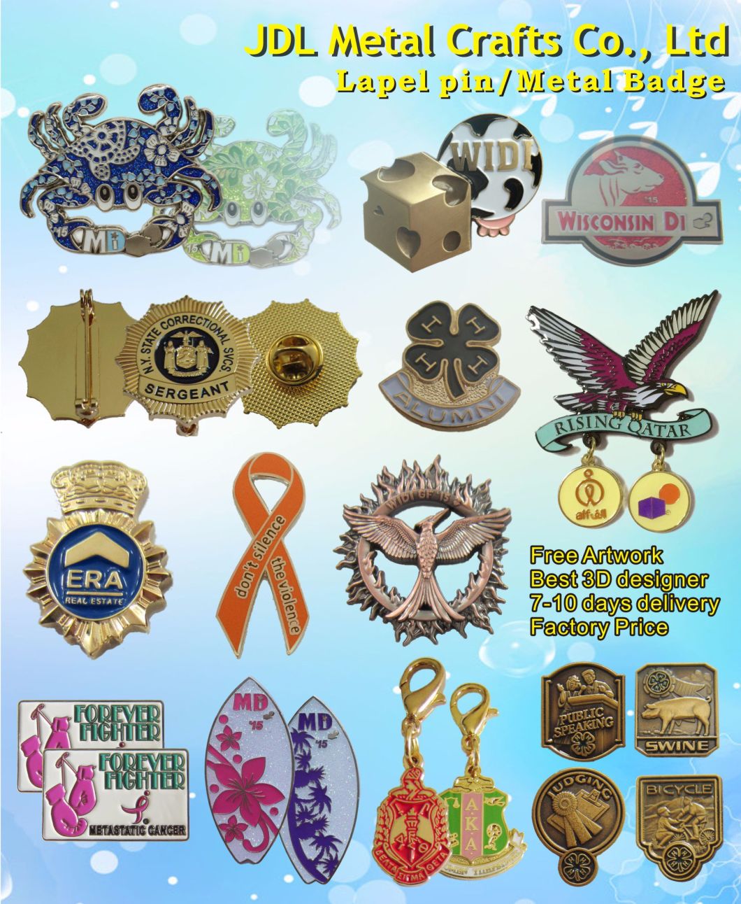 Custom Logo China Wholesale Brass 3D Gold Police Name Badge Metal Crafts Tin Button Embroidery Woven Enamel Souvenir Heart Flower Car Lapel Pin Badge (pin-01)