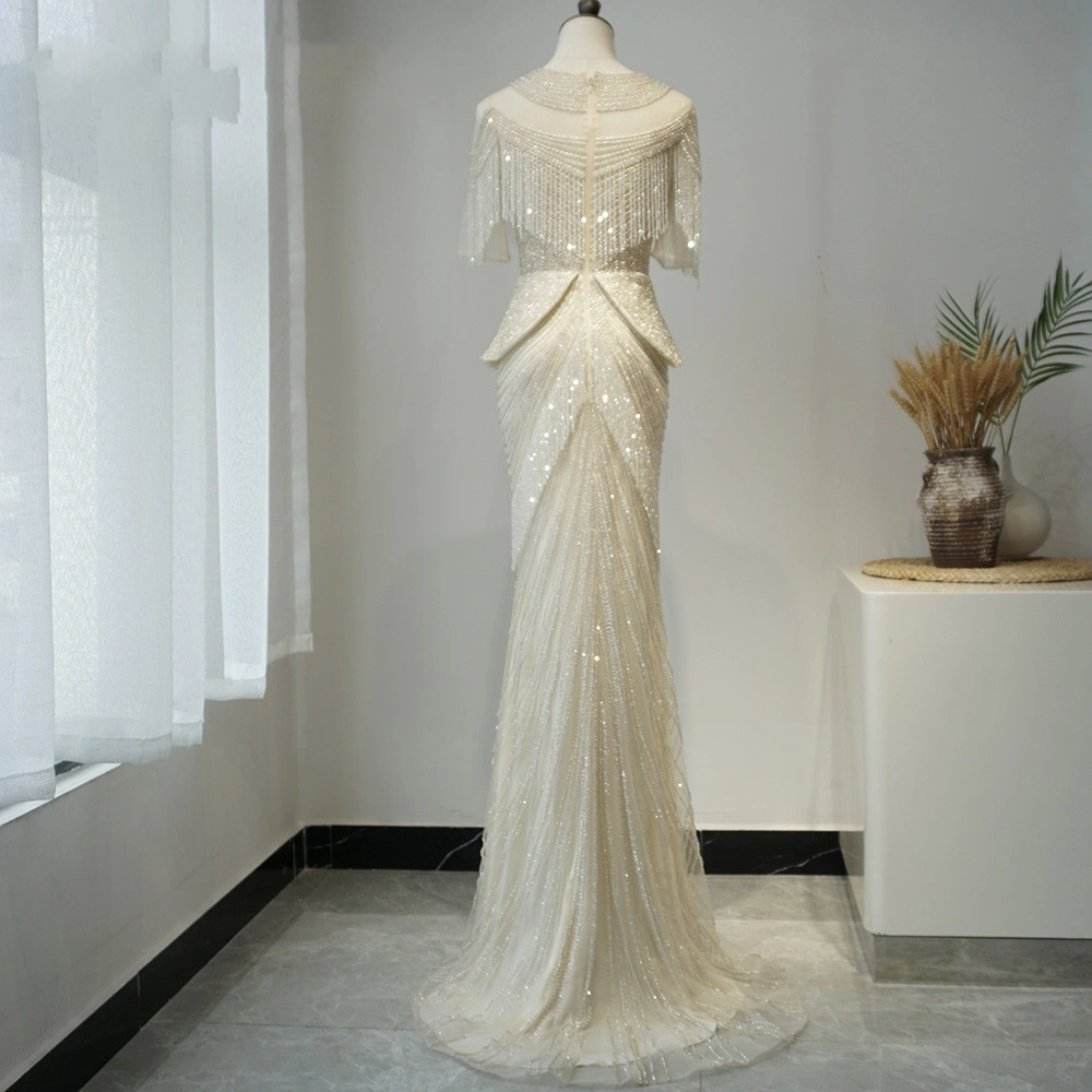 Short Sleeve Prom Prom Gowns Beading Tassels Evening Dress W147196