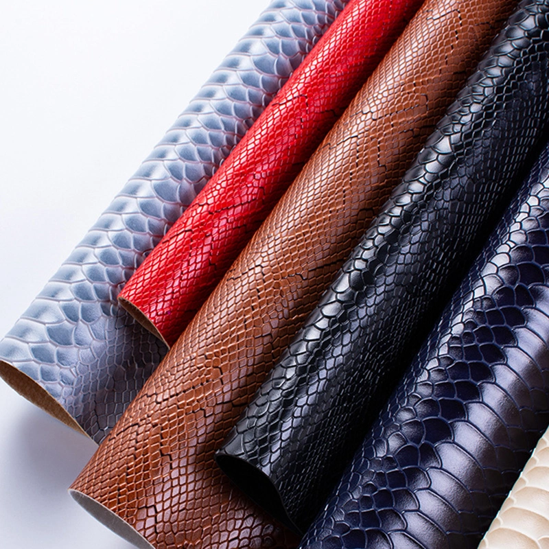 Factory Direct Soft Bag Thick Leather Fabric Embossed Snake Skin Pattern Imitation Artificial PVC