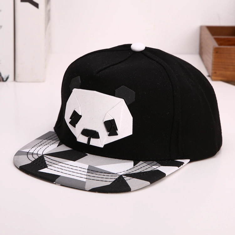 Wholesale Custom Panda Offset Flat Cap with Rubber Patch Cap