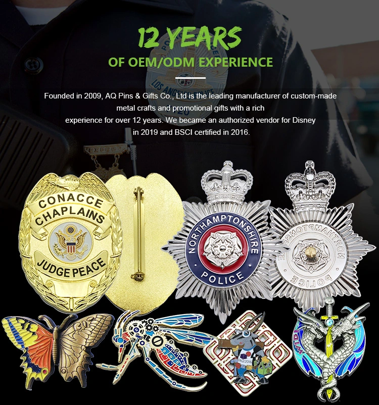 Promotion Items Iron Brass Copper Zinc Alloy with Sandblased Laser Engraved Metal Custom Security Police Badges