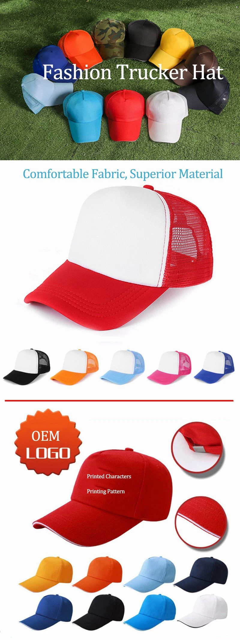 Wholesale High Quality Custom Embroidered Patch Logo Leisure Caps Trucker Hats