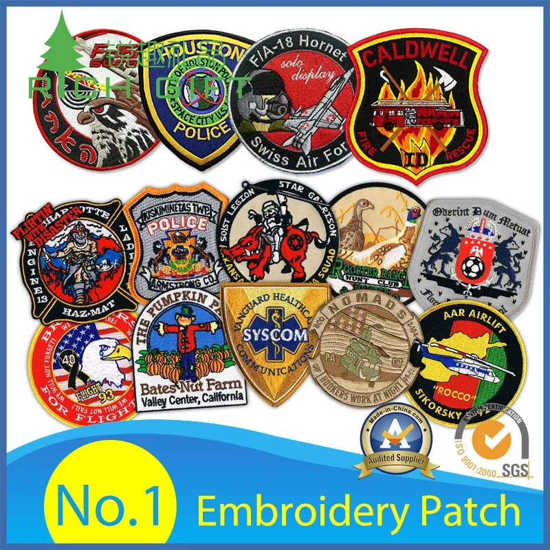Cheap Custom Personalized Embroidered Badge Large Fabric Heat Transfer Iron on Clothes Back Car Scout Applique Flower USA Military Velcro Woven Embroidery Patch