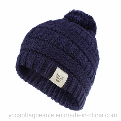 New Arrival Children Leather Label Patch Knitted Hat Beanie
