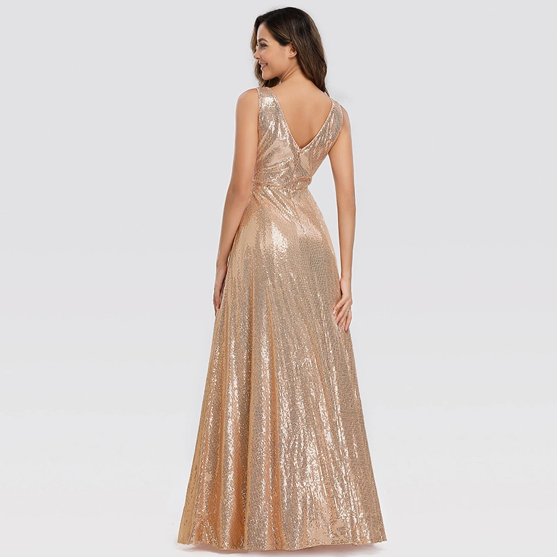 Gold Prom Party Gowns A-Line Sequin Gilding Full-Dresses Prom Dresses