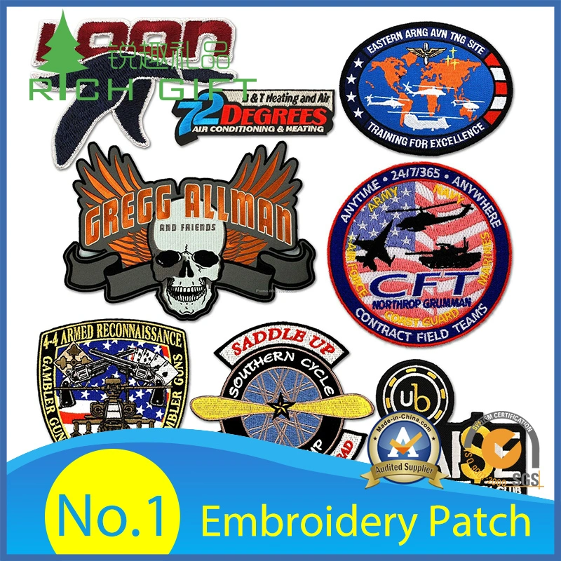 Cheap Custom Personalized Embroidered Badge Large Fabric Heat Transfer Iron on Clothes Back Car Scout Applique Flower USA Military Velcro Woven Embroidery Patch