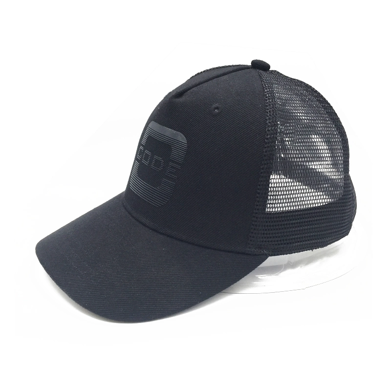 Black Cotton Twill Fabric Caps with 3D Embroidery Printed Badge Baseball Trucker Hats
