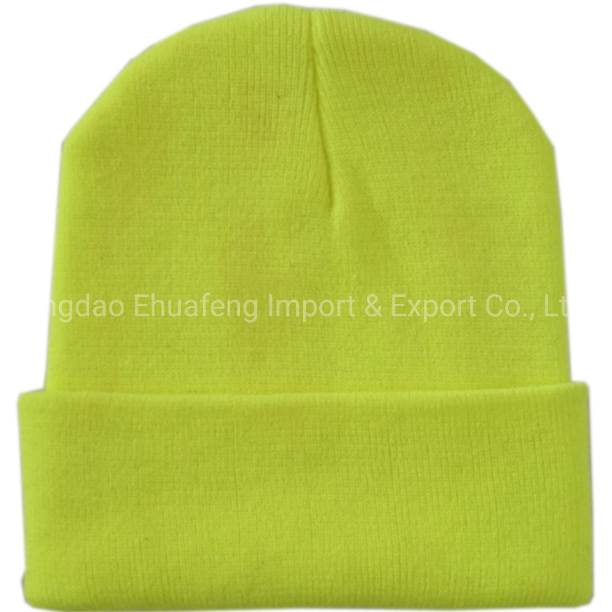 Adult High Quality Soft Knitted Plain Escape The City Woven Label Patch Cuffed Beanie Hat