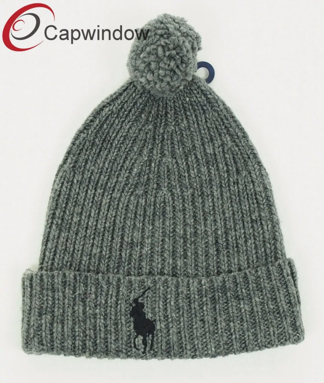 100% Acrylic Beanie /Knitted Hat with Flat Embroidery and Custom Woven label