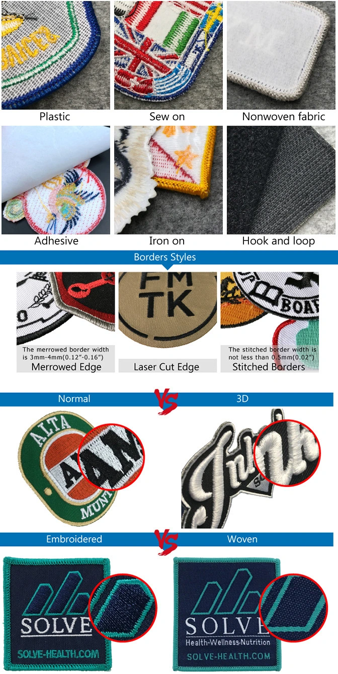 Custom Team Embroidery Woven Velcro Patch with Over Lock Iron on for Clothing Uniform