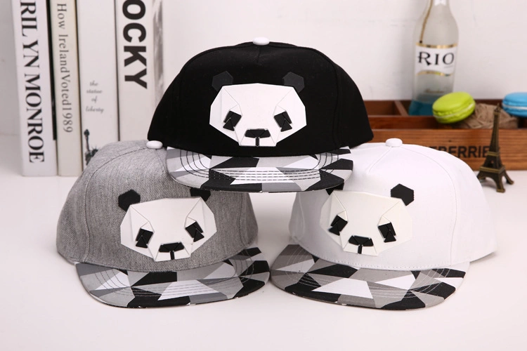 Wholesale Custom Panda Offset Flat Cap with Rubber Patch Cap