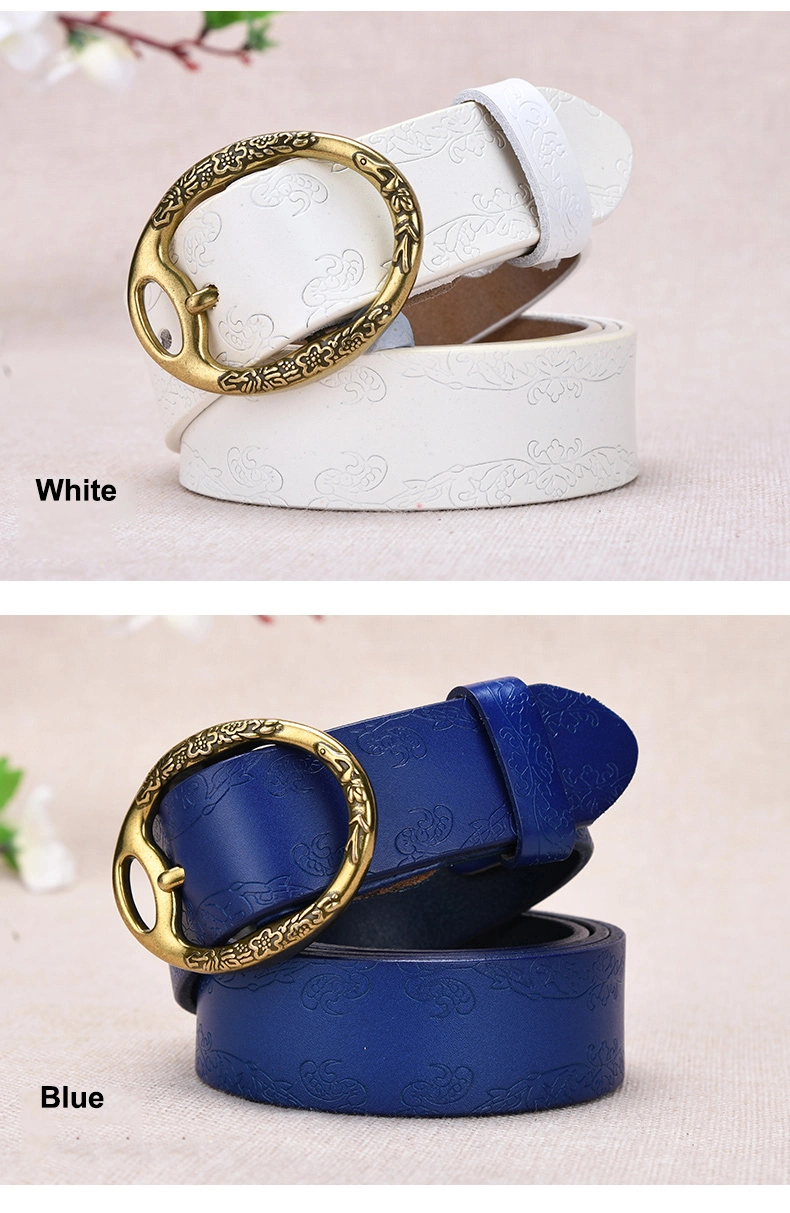 Ladies Vintage Leather Oval Pin Buckle Leather Belt Printed Jeans Belts Fashion Style
