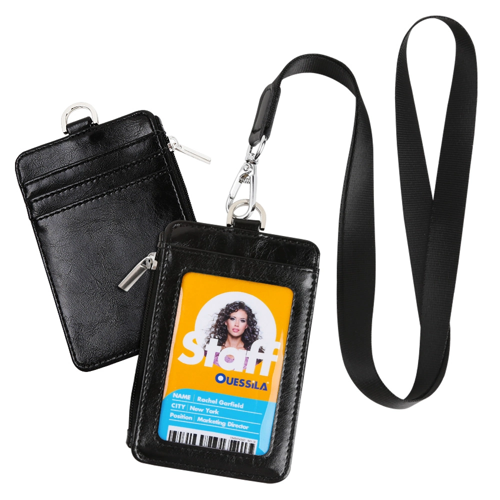 Custom PU PVC Leather ID Card Badge Holder Lanyards