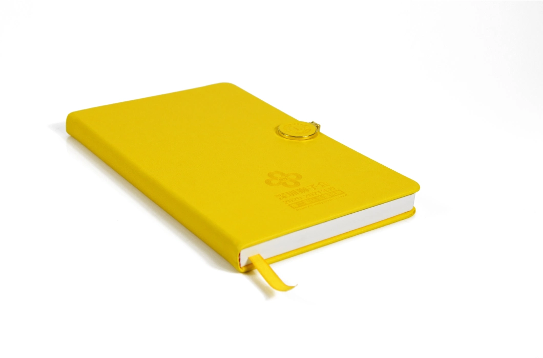 Customized Yellow High-Quality PU Leather Notebook with Logo Embossing and Badge Buckle