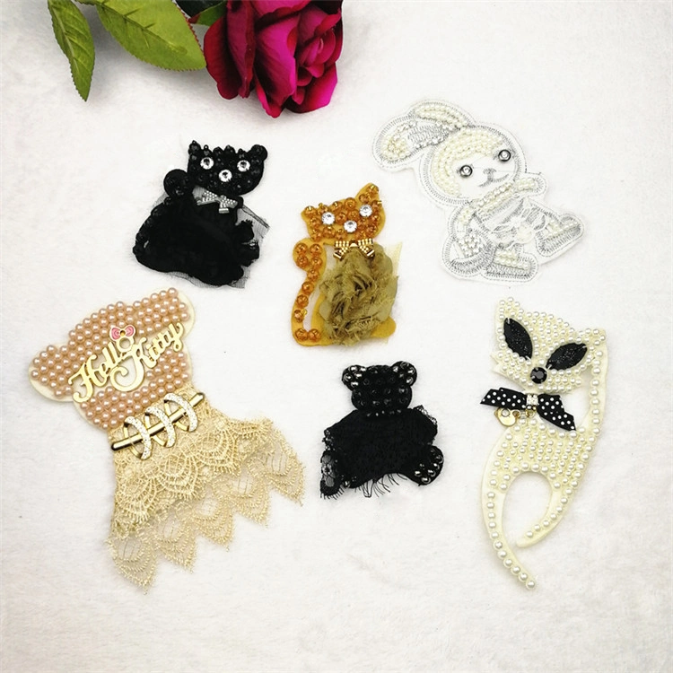 Fashion Cute Cartoon Lace Rhinestone Beaded Applique Patches Badge for Clothes Garment Shoes Bags