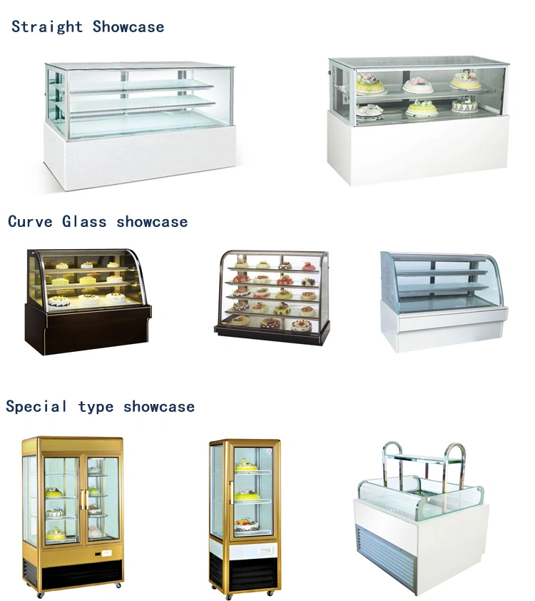 Double Arc Cake Chiller Showcase Glass Cooling Showcase Bakery Cake Display Showcases