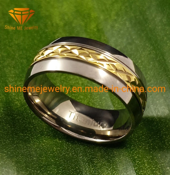 Fashion Jewelry Tungsten Ring Stainless Steel Jewelry IP Gold Embossing Titanium Wedding Ring Tr1905