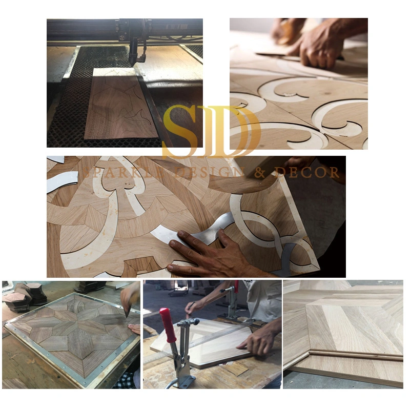 Custom Made Handmade Wood/Parquet Flooring Design Wood Inlay/Medallion in Bedroom for New Home/Villa