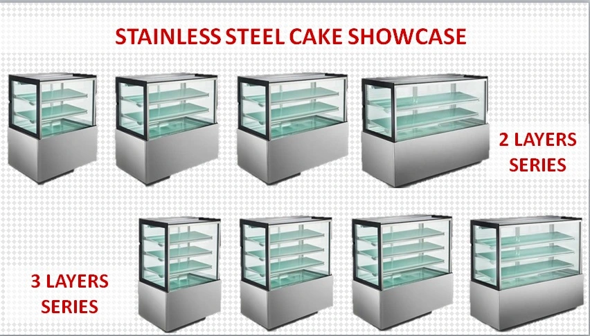 Stainless Steel Back Sliding Door Cake Display Cabinet Fridge Glass Door