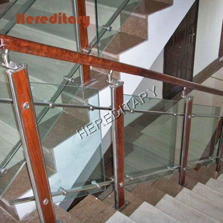 Modern Design Stainless Steel Wood Glass Balustrade and Safety Steel-Wood Stair Railing
