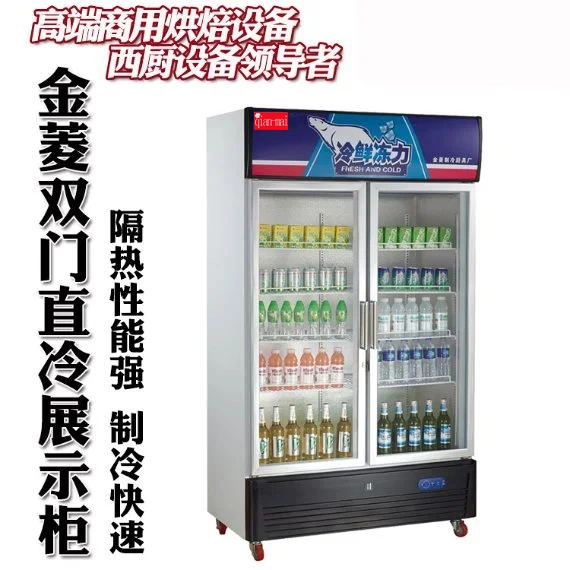 Vertical Double Glass Door Soft Drink Beverage Display Cooler Showcase Cooler Upright Refrigerator