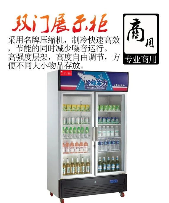 Vertical Double Glass Door Soft Drink Beverage Display Upright Refrigerator Cooler Showcase