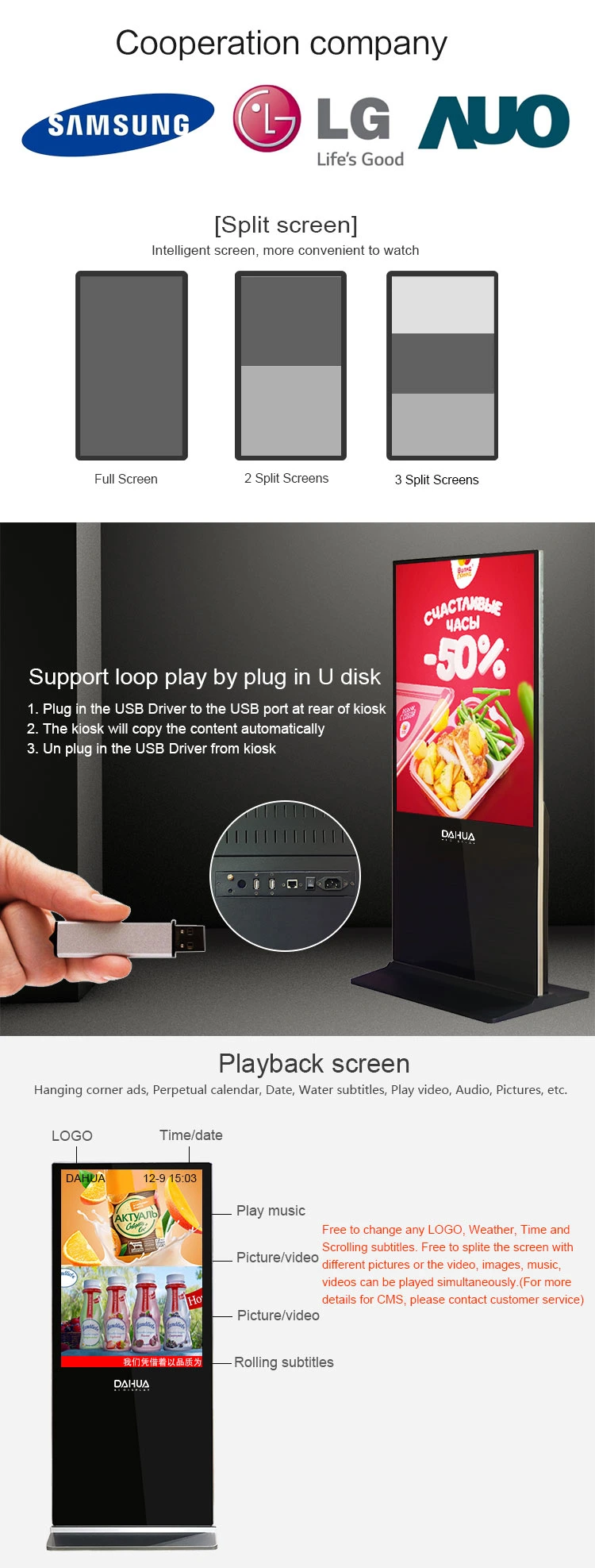 55'' Display Monitors for Advertising, Display TV for Advertising, Dynamic Digital Signage Display