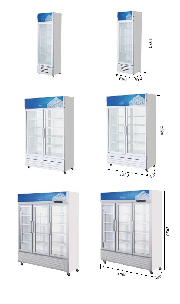 Wholesale Supermarket Display Refrigerator Glass Door Display Freezer Cabinets Commercial Refrigerator for Beverages