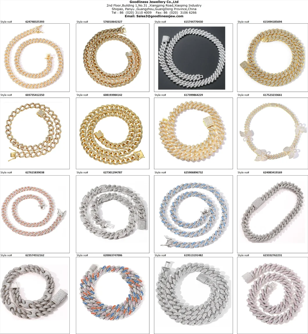 925 Silver Custom Diamond Jewelry Jewellery Bracelet Necklace Cubic Zirconia Cuba Chain Fashion Jewelry