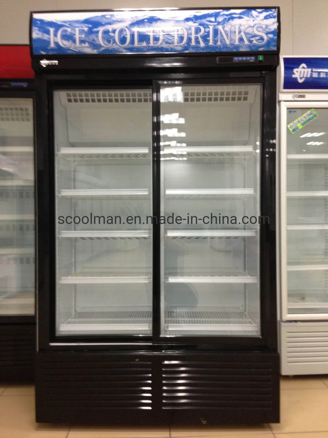 Frost Free Vertical Display Showcase Double Glass Door Freezer