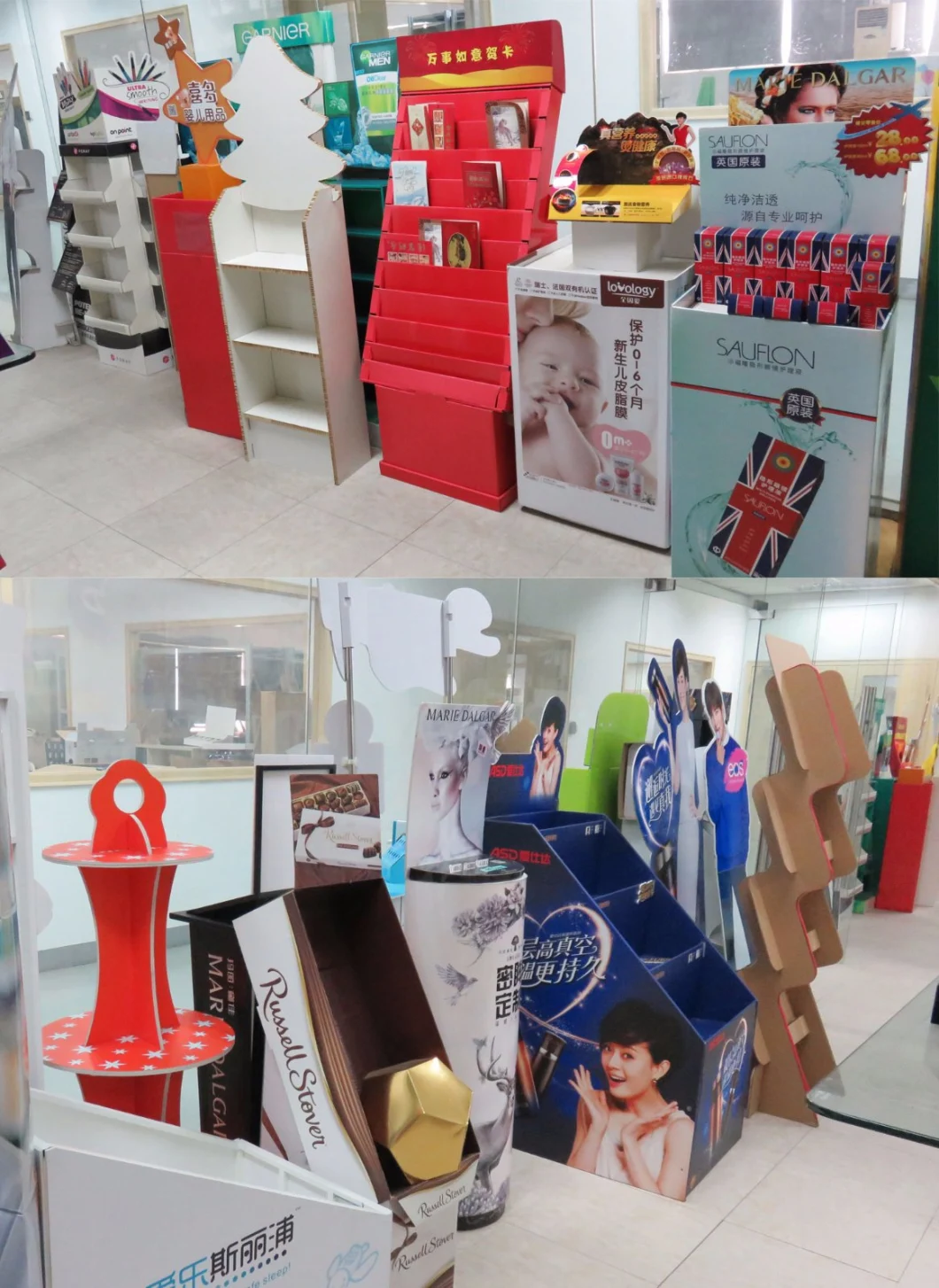 Custom Supermarket Pop Shampoo Cardboard Display Stand for Retail, Cardboard Hair Conditioner Display Shelf
