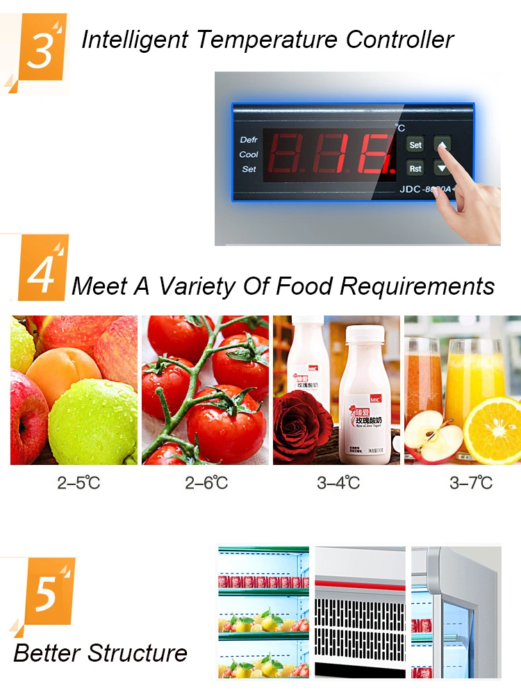 Supermarket Fruit Refrigerator Glass Display Freezer Glass Door Display Cooler