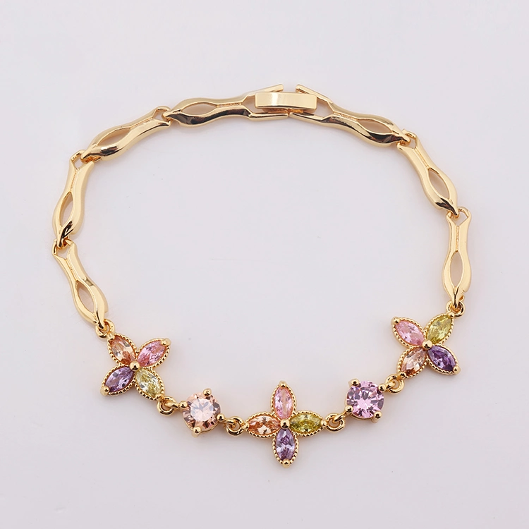 Wholesale Dubai Wedding 18K Gold Plated Jewelry, Noble Brazilian CZ Jewelry Zircon Bracelet for Girls