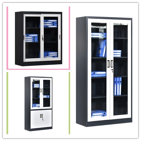 Electrostatic Powder Coating Furniture Cabinet Cupboard Glass Door Cabinet Steel Filing Cabinet