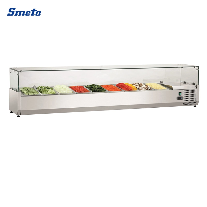 2 Meter 10*1/4 Gn Countertop Salad Bar Glass Top Refrigeration Showcase