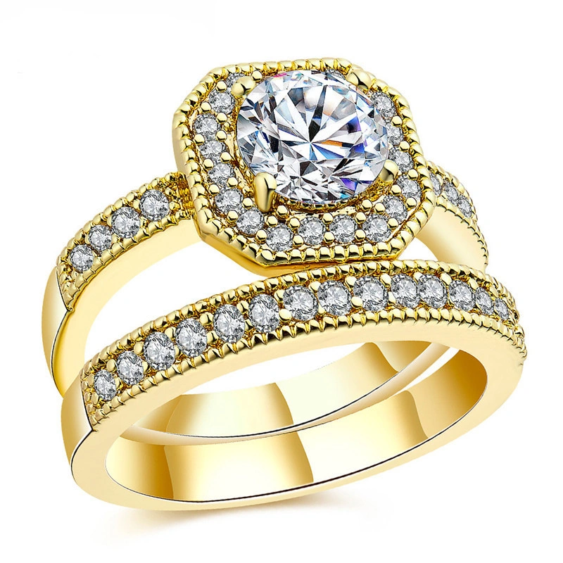 925 Silver Sterling Cubic Zirconia Fashion Ring Jewelry Yellow Gold Plated Ring Jewelry