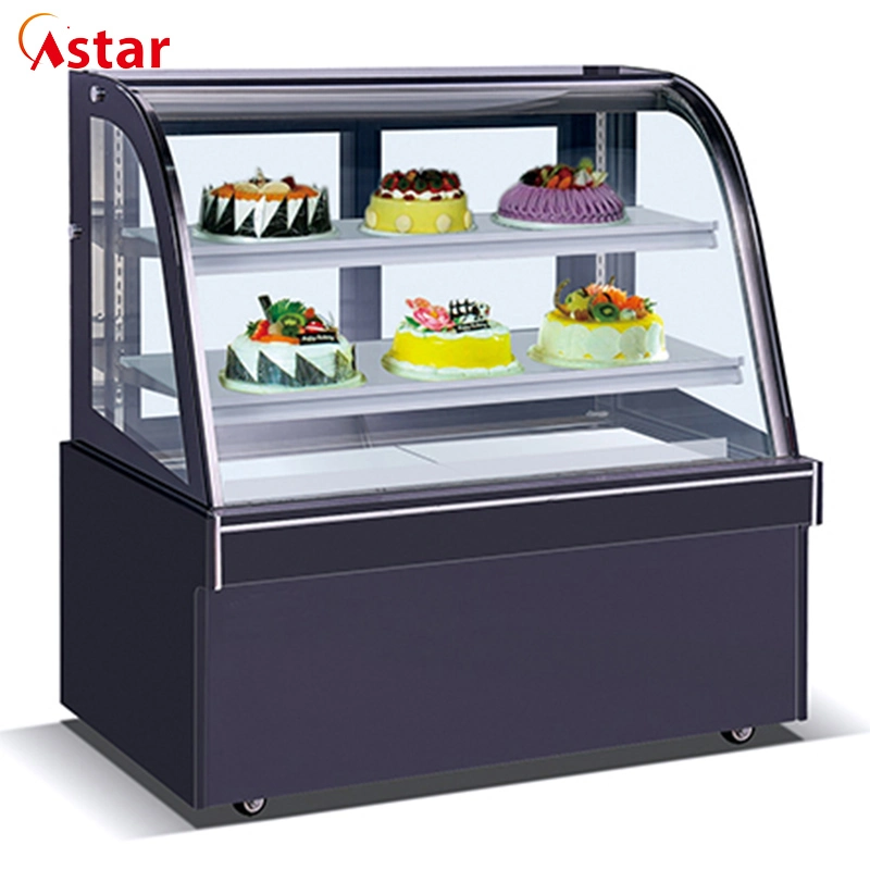Factory OEM Fan Cooling Curved Glass Display Cake Showcase Refrigerator